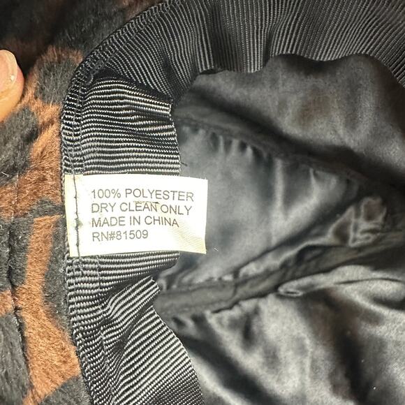 Dark Leopard Sun Hat Women's Black Brown Soft Faux Fur Bucket Hat Cozy - Picture 8 of 9